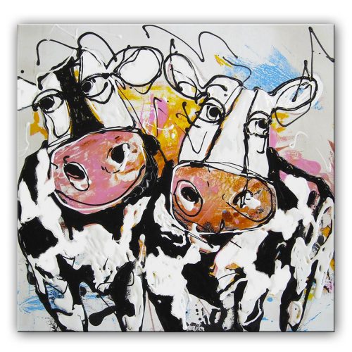 schilderij vrolijke koeien